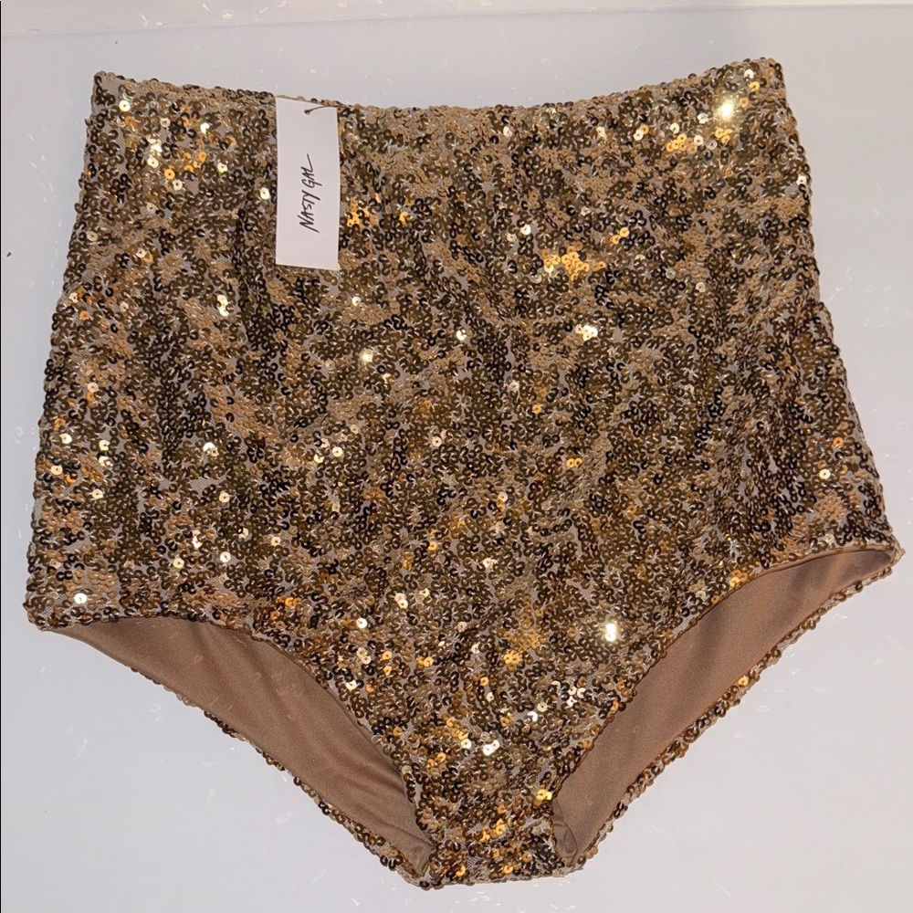 NWT Nasty Gal Gold Sequins High-Waisted Women Booty Shorts Women’s Size US 10